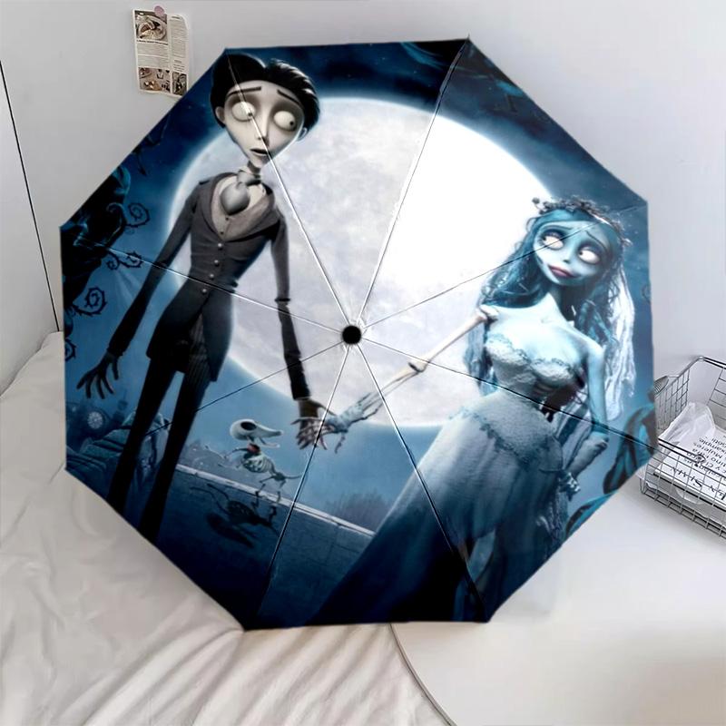 1 PC Automatic Folding Umbrella -Corpse Bride Pattern, Portable & Foldable Design with 8 Ribs, Christmas Birthday Gifts