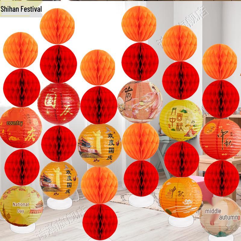 Mid-Autumn Festival Honeycomb Ball Pillar for National Day Mall Decor