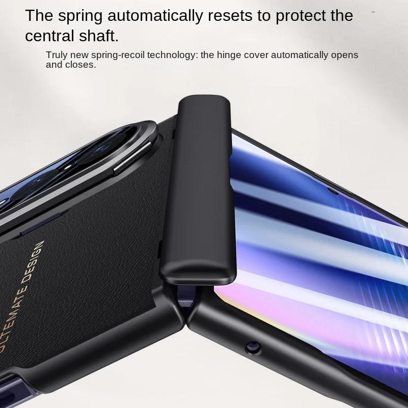 Leather Spring Hinged Lens Camera Holder Stand Case For Huawei Pura X Max With Screen Tempered Glass Protector Cover