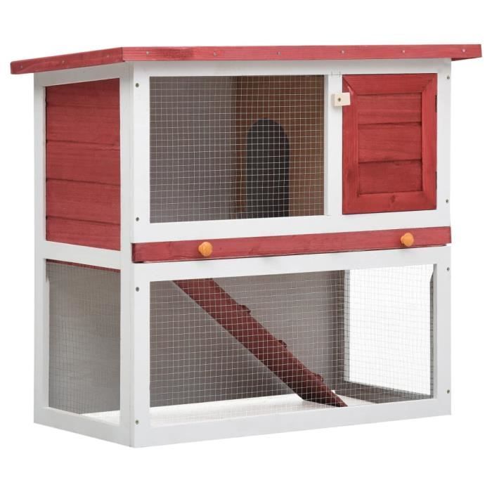Clapier d'extérieur - vidaXL - Rouge - Bois - 90x45x80 cm - Pour lapins