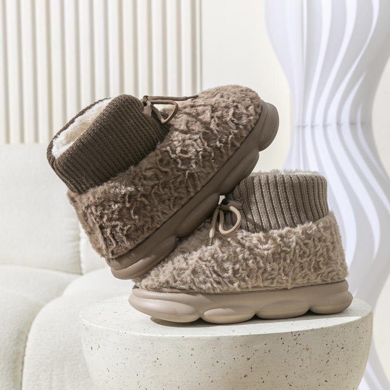 High-top tether plush warm cotton shoes autumn and winter indoor household shoes thick-soled couple cotton shoes