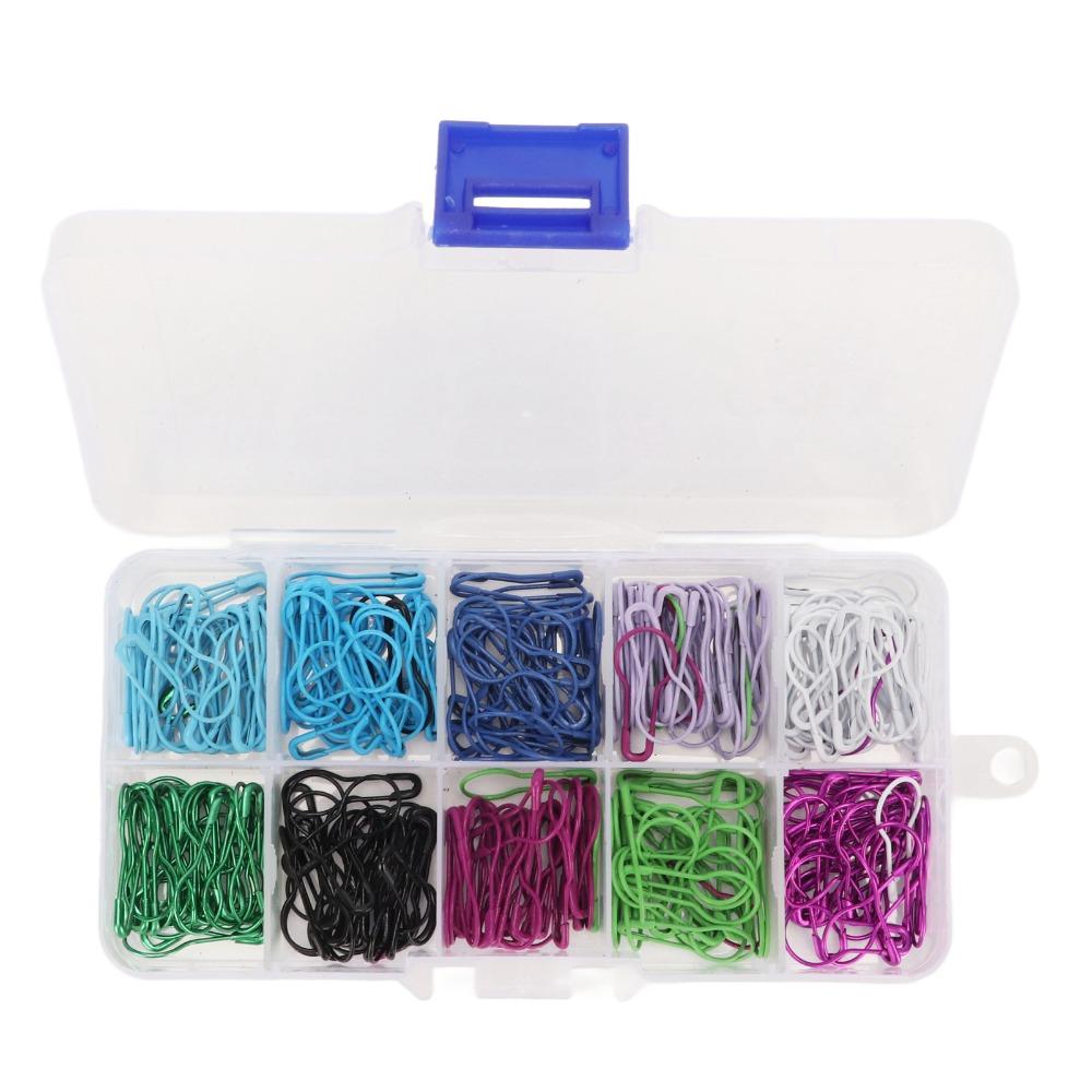 600pcs Colored Iron Crochet Stitch Markers Plastic Storage Box Metal Knitting Pins For Sewing