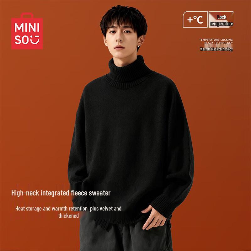MINISO Men s Soft Fleece-Lined Turtleneck Sweater L