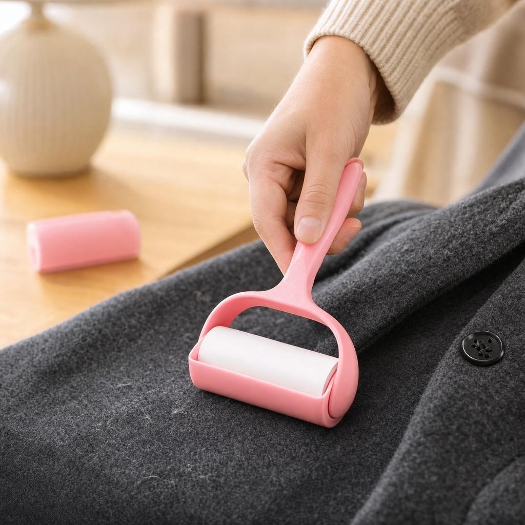 Lint Roller with Handle and Refill Paper Rolls Removable Sticky Paper Tape for Clothes Furniture Fabric Dust Hair Removal Tool 10cm Size