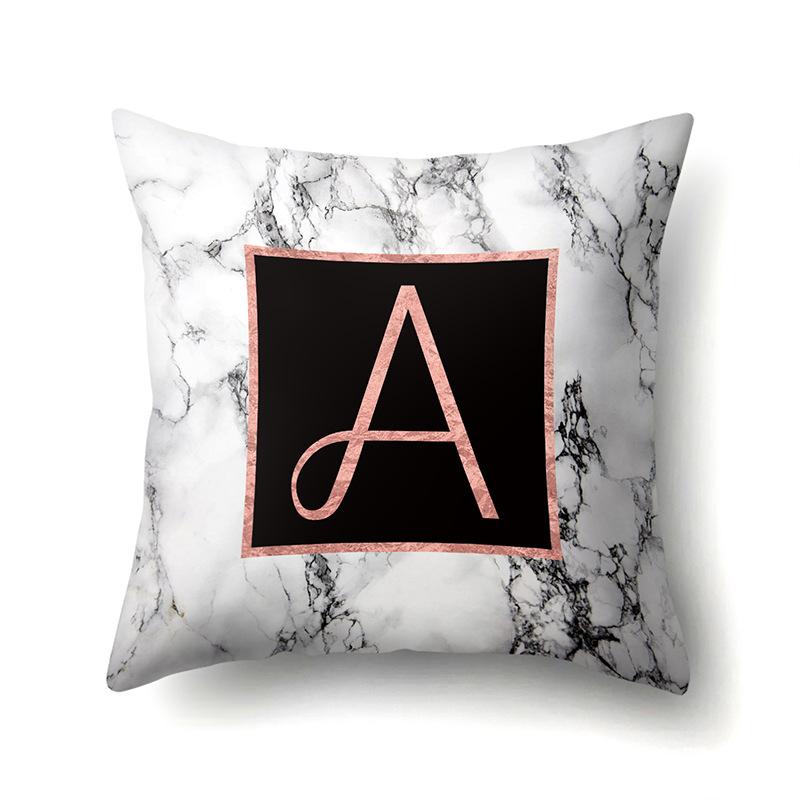 Polyester Pillowcase 26 English Letters Rose Gold Home Marble Decorative Printed Pillowcase