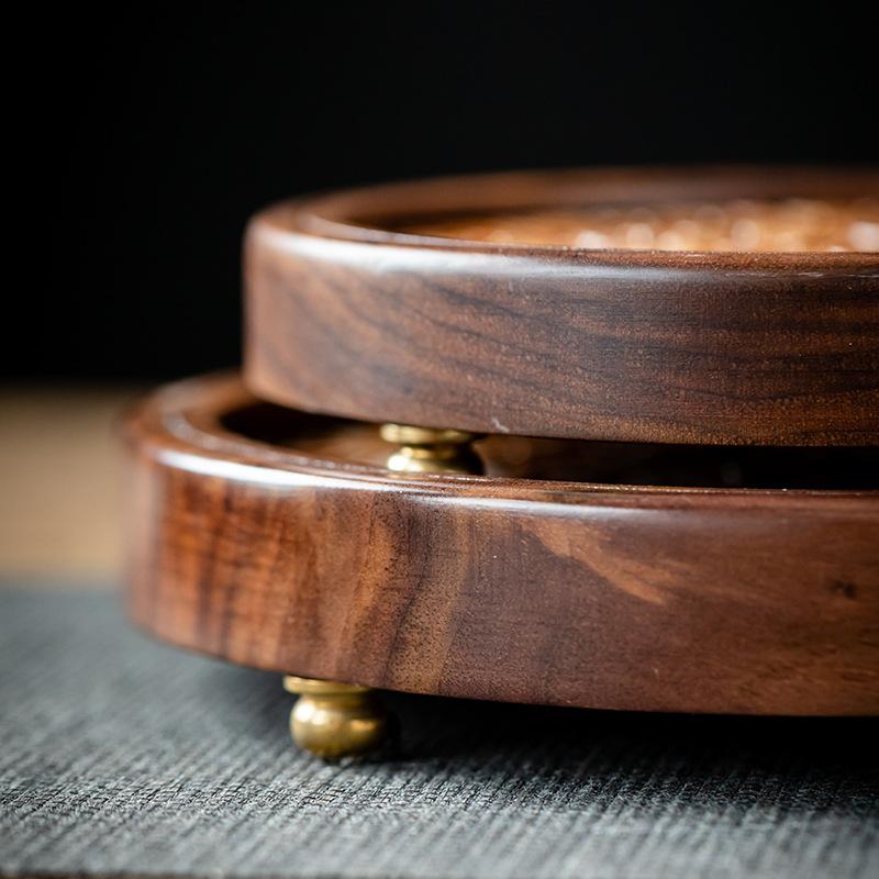 Gaiwan Tea Stand Solid Wood Pot Holder Tray for Dry Brewing Black Walnut Zen Tea Ceremony Board Rustic Heat Insulation Teaware