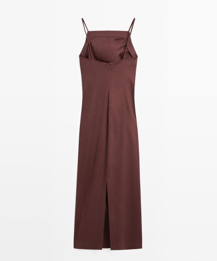 Masimodutti Linen Stretch Strap Knee-Length Dress