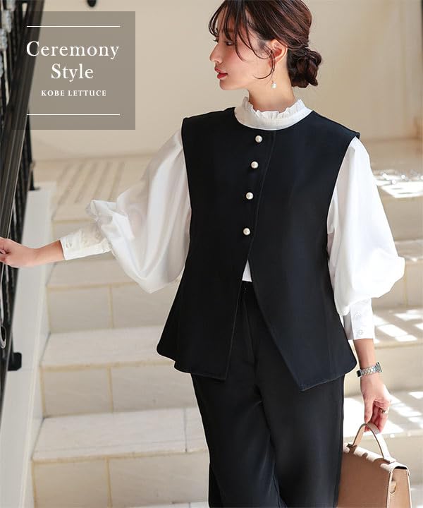 Conjunto Formal para Cerimônia de Formatura de Entrada L Afunilado Preto [Kobe Lettuce][Petit Lettuce] Terno Feminino, 3 Peças Cerimônias, Cerimônia, [X471]