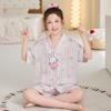 Girls Ice Silk Pajama Set Short Sleeve Cartoon Print Sleepwear Kids 8 Years
