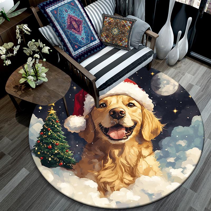 Christmas Dog Pattern Round rug,Carpet Rug for Living Room Bedroom Playroom ,Non-slip Floor Mat,Holiday Gifts and Birthday Gifts.