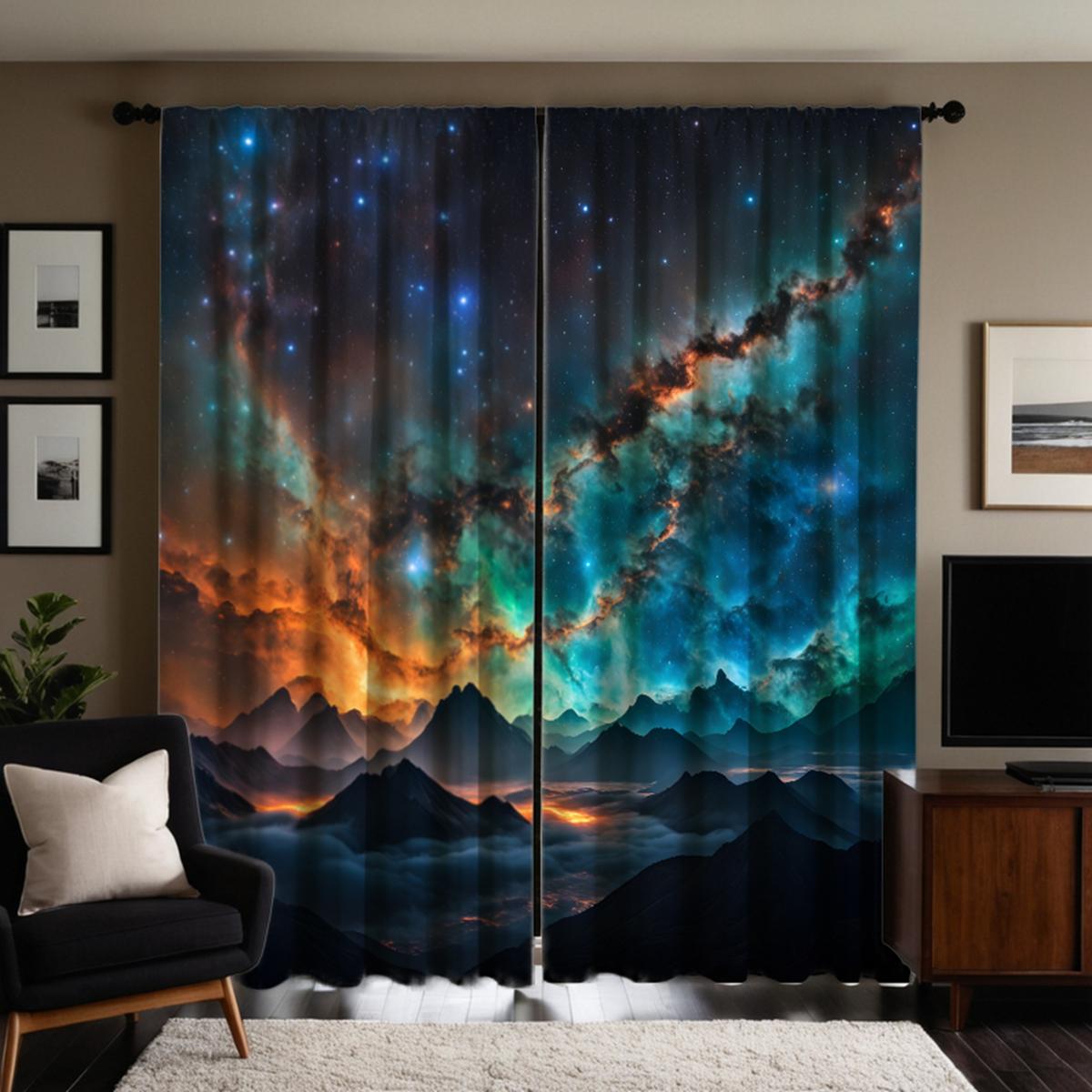 

2 предмета HD пейзажа под звездами декоративная занавеска Черная занавеска с цифровой печатью Домашнее украшение стиль украшения liv W52H63inchW132H160cm
