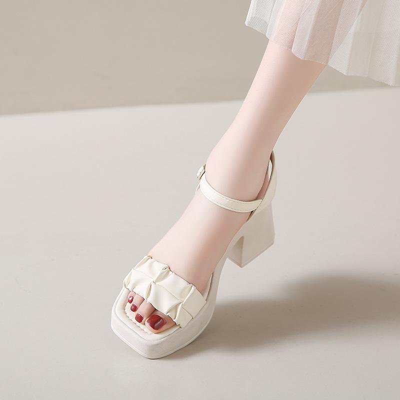 

Женские босоножки на высоком каблуке, летние, на мягкой подошве, новая коллекция, уличная обувь, сказочный стиль, ремешок с надписью, с юбкой, толстый каблук, водонепроницаемая платформа, высокий каблук 35