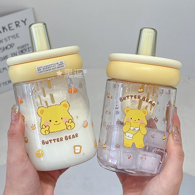 Cartoon Cute Bear Straw Water Cup for Girls - Large Capacity, Trendy Design