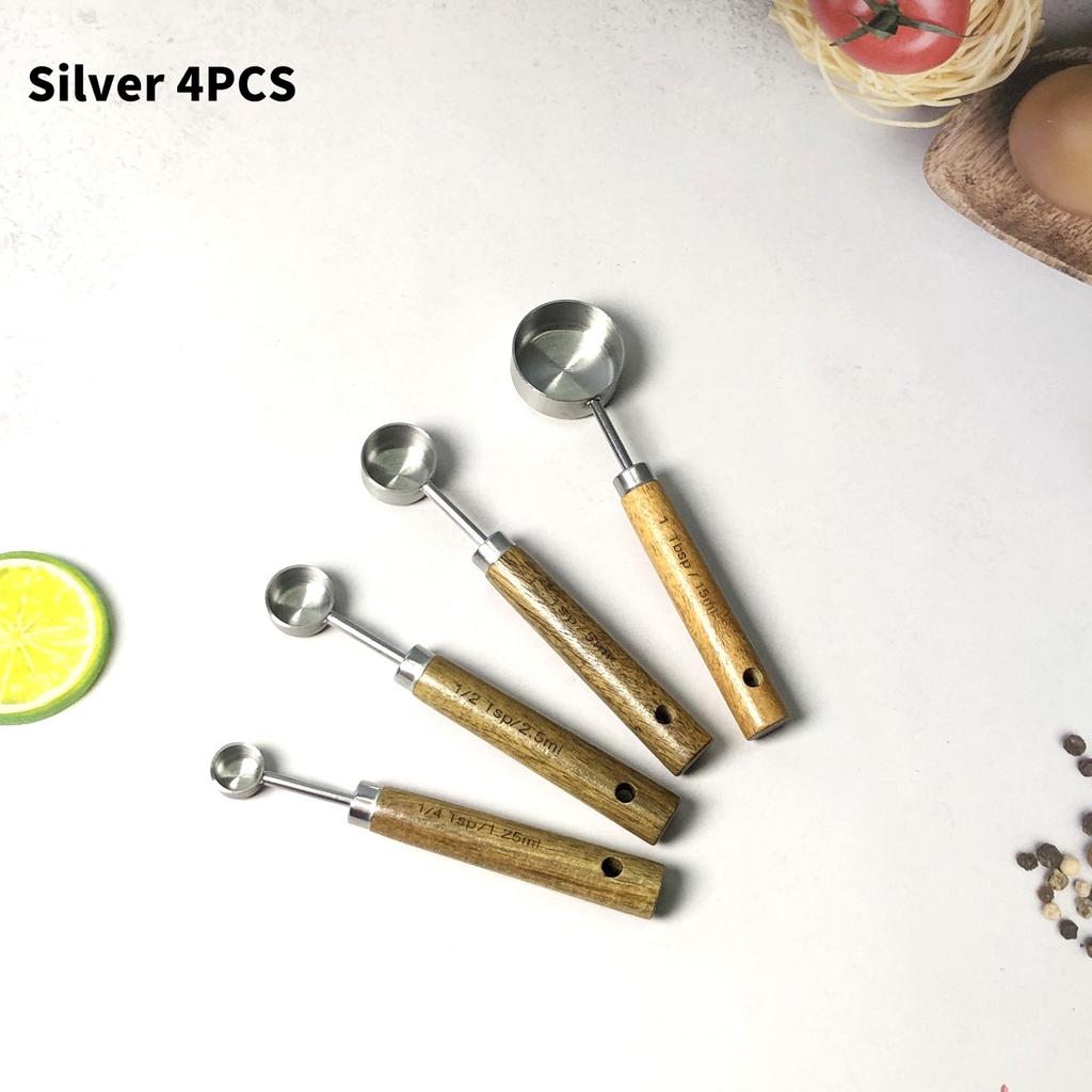 Stainless Steel Measuring Cup Measuring Spoon Baking Utensils with Graduated Measuring Cup Measuring Spoon Acacia Wooden Handle