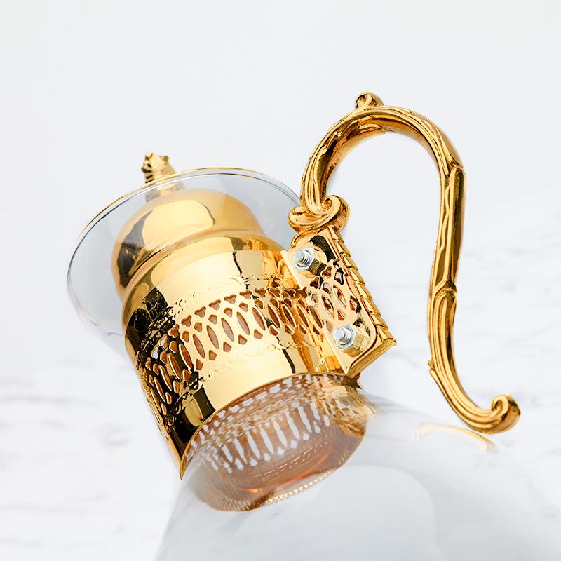 Southeast Asian Retro Metal Coffee Pot Set - 3 Pieces with Mirror Electroplating and Heat-Resistant Glass