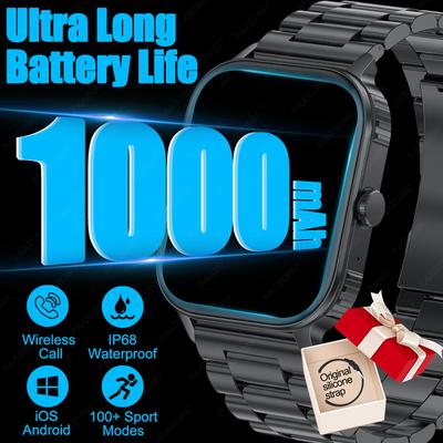 Smart Watch Man 1000mAh Long Standby Time Outdoor IP68 Waterproof Heart Rate 100+ Sport Bluetooth Call Smartwatches Android iOS