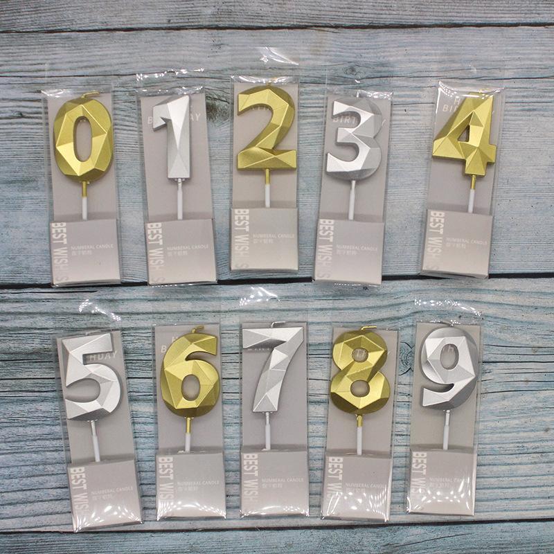 Birthday Party Cake Decoration Candles Gold-plated Gold Silver Bright Time and Space 0-9 Digital PVC Boxed Candles