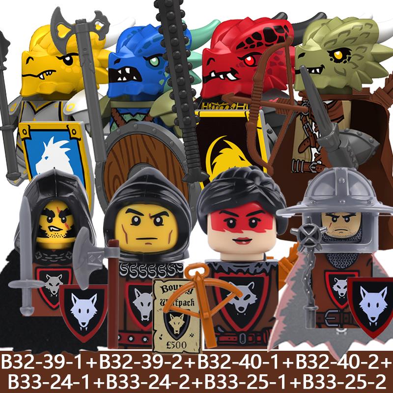 Medieval Castle Soldier Figures Building Blocks Knight Orc Warrior Dragon Wolf Animals Battle Flags Accessories Bricks Toys Boys