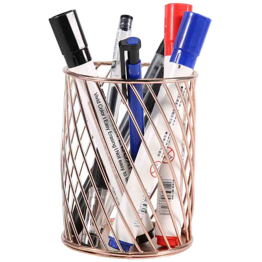 

Металлический держатель для ручек с прорезями, настольный органайзер, корзина для хранения, офисные принадлежности (Розовое золото)