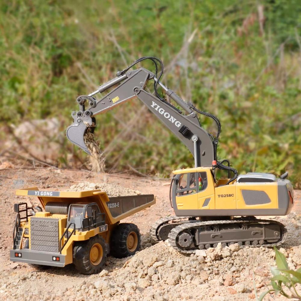 2.4G Remote Control Excavator Dump Truck 11 Channel Alloy Plastic Construction Vehicle Simulation Children'S Car Kid Gift