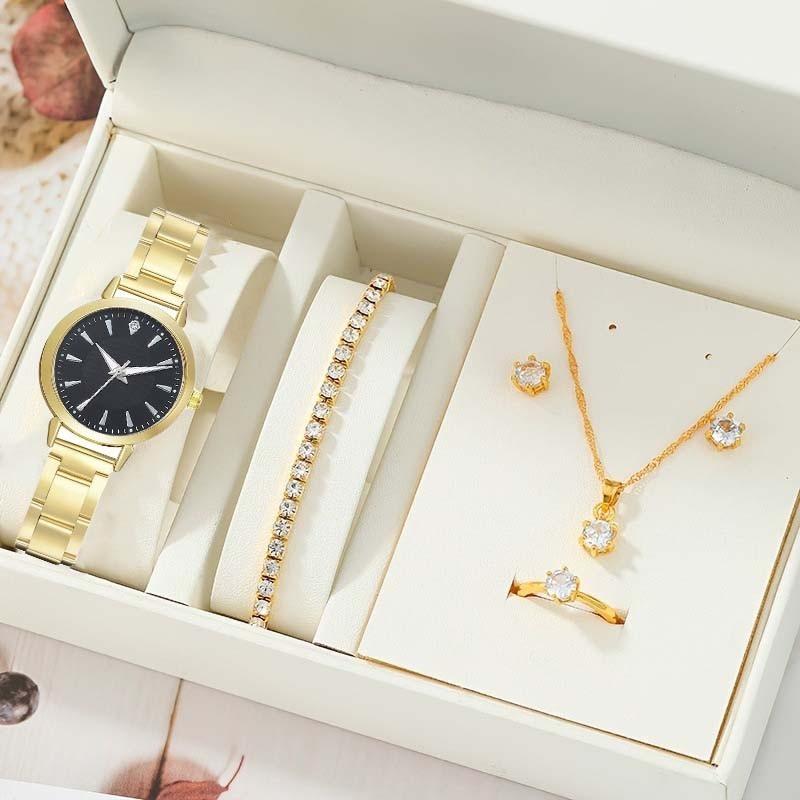 Elegant Zircon Jewelry Set: Round Six-Prong Bracelet, Ring, Necklace, and Earring Options