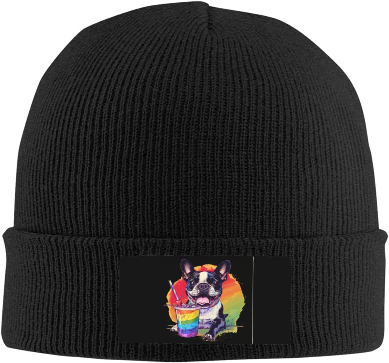 Black Knitted Beanie With Cute Skeleton Patch Winter Warm Hat For Unisex Women Funny Gothic Skull Print Skull Cap