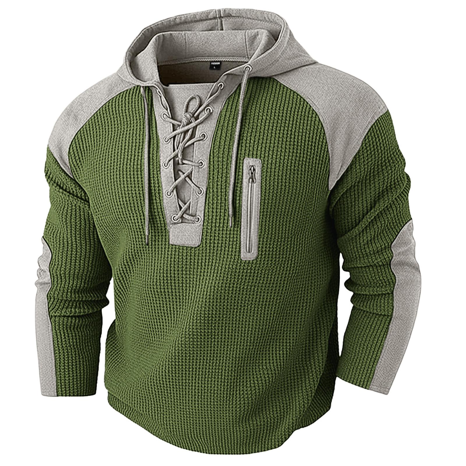 Men’s Sweatshirts Long Sleeve Pullover Patchwork Plaid  Hoodie Casual  Top L