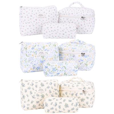 3Pcs Quilted Makeup Bag Cosmetic Organizer Bag Large Capacity Aesthetic Cosmetic Bag Cosmetic Clutch Bag Outdoor Travel Bag
