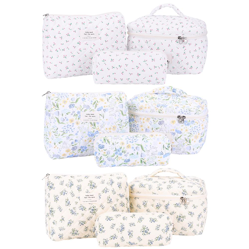 3Pcs Quilted Makeup Bag Cosmetic Organizer Bag Large Capacity Aesthetic Cosmetic Bag Cosmetic Clutch Bag Outdoor Travel Bag