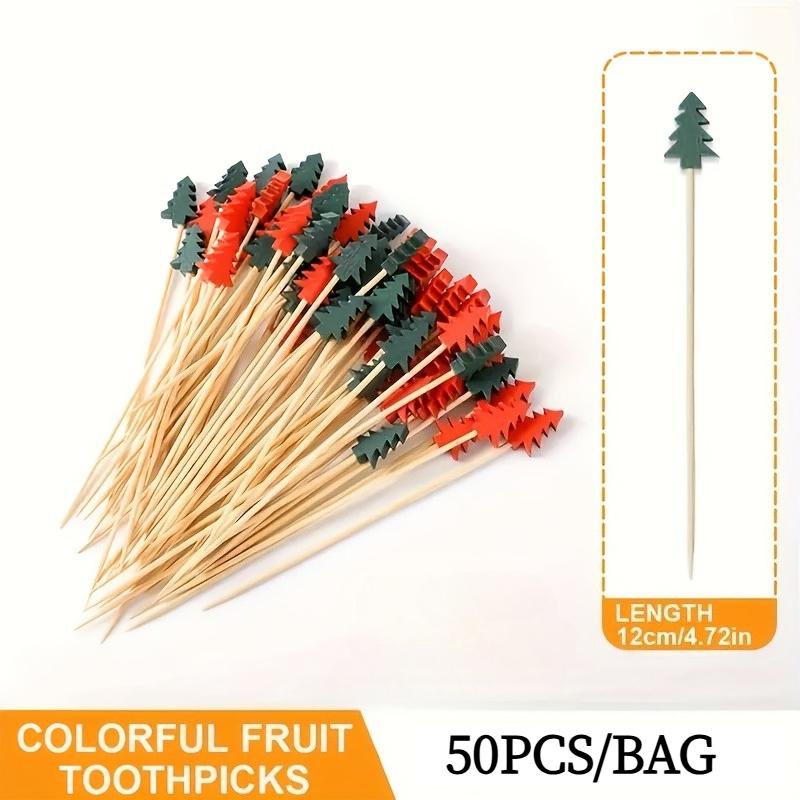 50/100 Stück Bambus Weihnachtsbaum Cocktailspieße - Foodspieße für Feiertags-Vorspeisen, Obst- und Käseplatten, Partydekoration