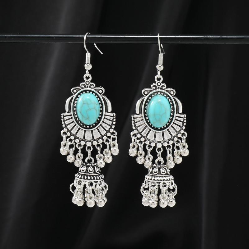Niche turquoise earrings Bohemian long fringed earrings women's retro design earrings