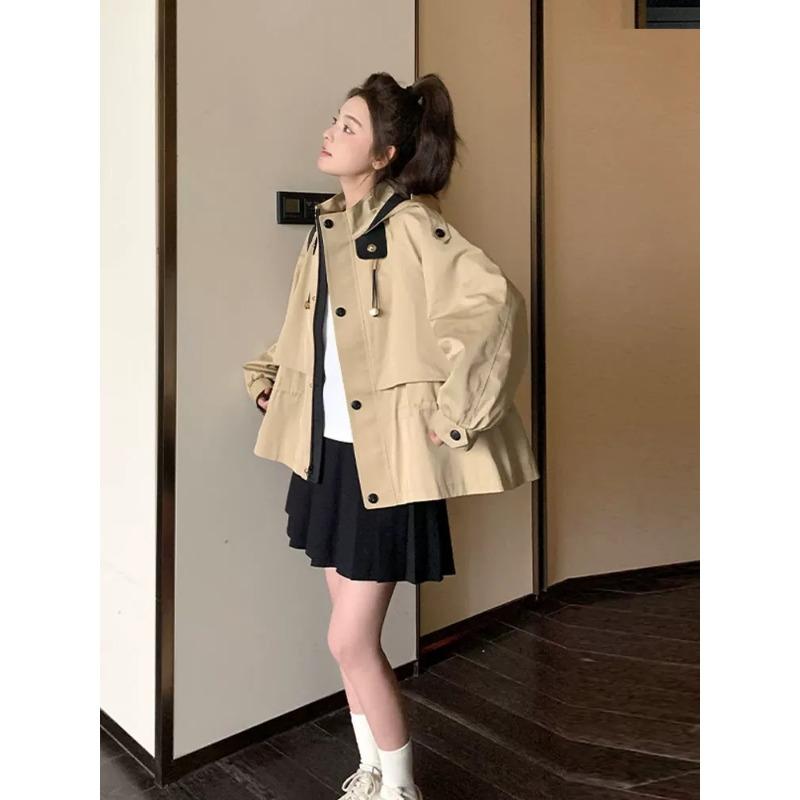 Design Retro Slim Workwear Drawstring Windbreaker Jacket Women's New Arrival Autumn Casual Top