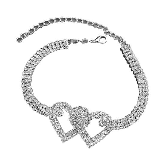 1Pc/2Pcs Foot Chain Geometric Adjustable Extended Chain Sparkling Anti-rust Decorate Hypoallergenic Rhinestone Double Heart