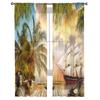 Tropische Laube, Piratenschiff, Planken-Tüll-Fenstervorhänge, Wohnzimmer, Organza, durchsichtiger Voile-Vorhang, Schlafzimmer, Küche, Heimdekoration, drapiert