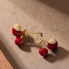 Stylish Exquisite Sweet Red Oil Dripping Cherry Stud Earrings Light Luxury Simple Small Fresh Earrings Niche Design Earrings