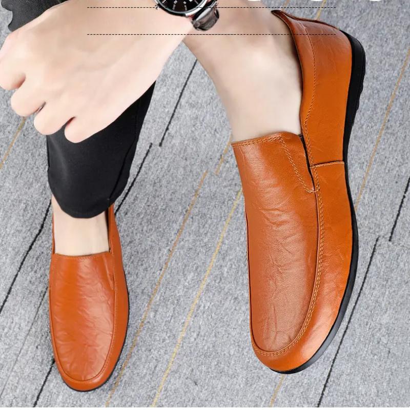 Men's Leather Casual Shoes Breathable Slip On Lazy Driving Shoes High-end Office Fashion Shoes