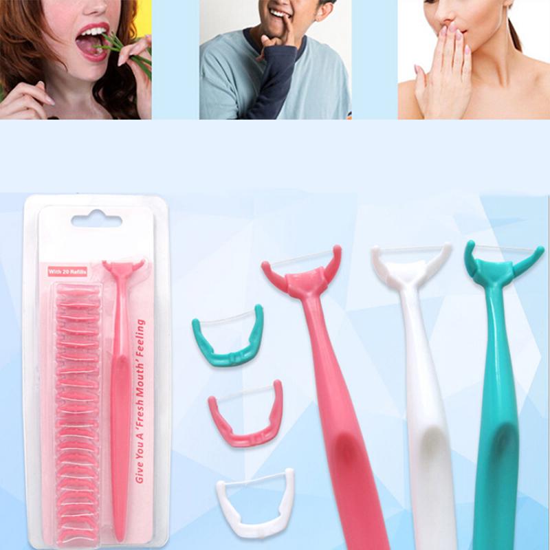 20 Stück Zahnseidekopf+1 Stück Griffbürste Zahnseidekopf Auswechselbar Zahnstocher