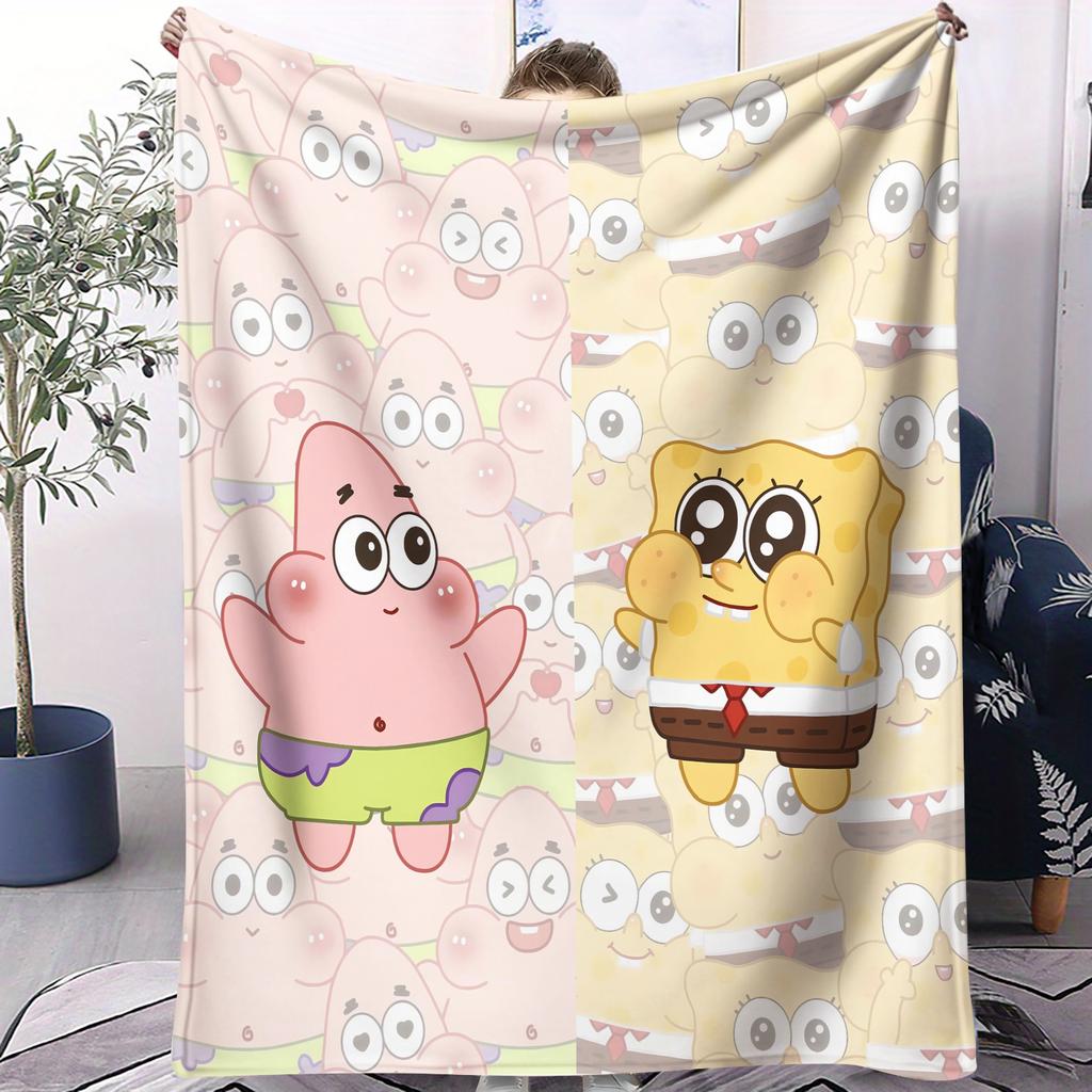 SpongeBobPatrick Boba Tea Duo Fleece Blanket Cute Cartoon Super Warm Quality for Travel Office Home Couch Fans MustHave Gift
