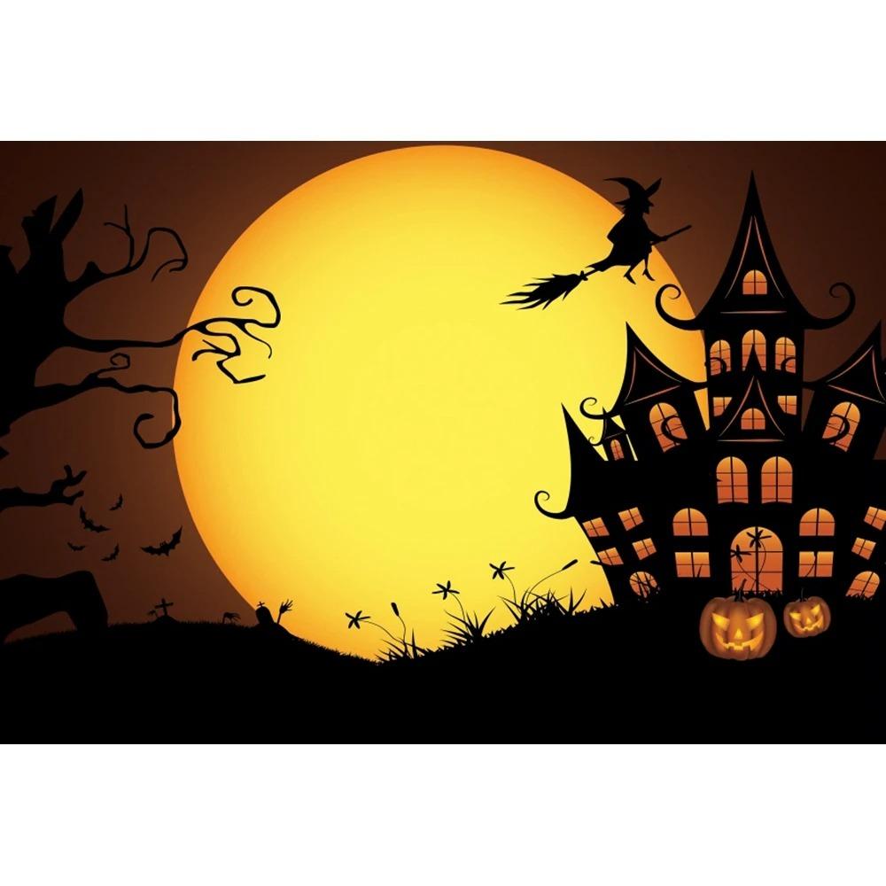 Halloween Party Decoration Hanging Cloth Pumpkin Witch Bat Castle Full Moon Night Photography Background Not Room Decoration