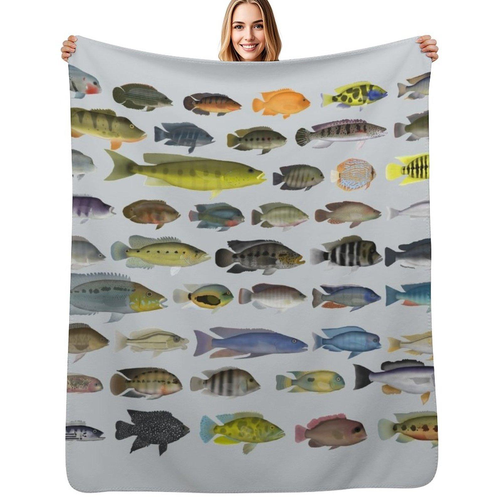 Cichlid Group Throw Blanket Stylish Couch Blanket for Home Living Room Size: 75*100cm, Weight: 230 GSM