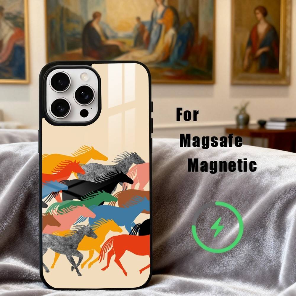 H-horse Art Phone Case For iPhone17,16,15,14,13,12,11 Plus,For Magnetic Wireless Charge Cover