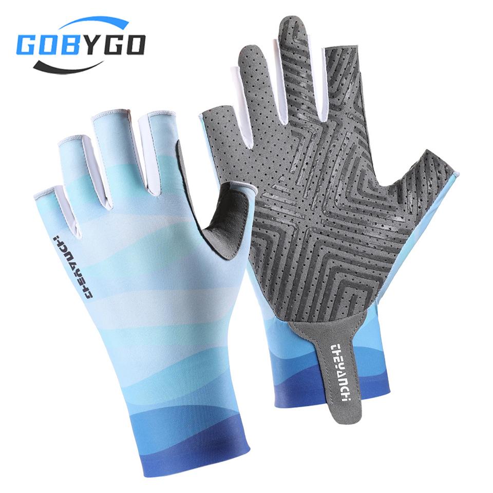 Summer Fishing Gloves Non-Slip Breathable Half Finger Ice Silk Gloves for Fishing Riding Unisex Wear-Resistant