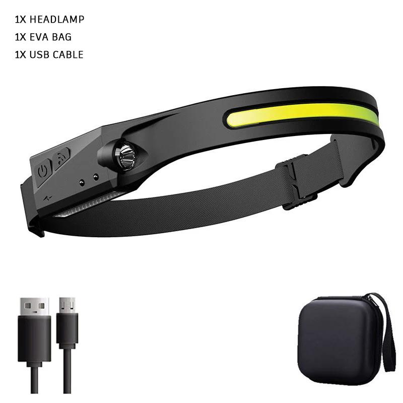 1~20Pack Headlamp USB Rechargeable LED Sensor Flashlight XPE+COB Torch Camping Waterproof Headlight for Fishing Lantern