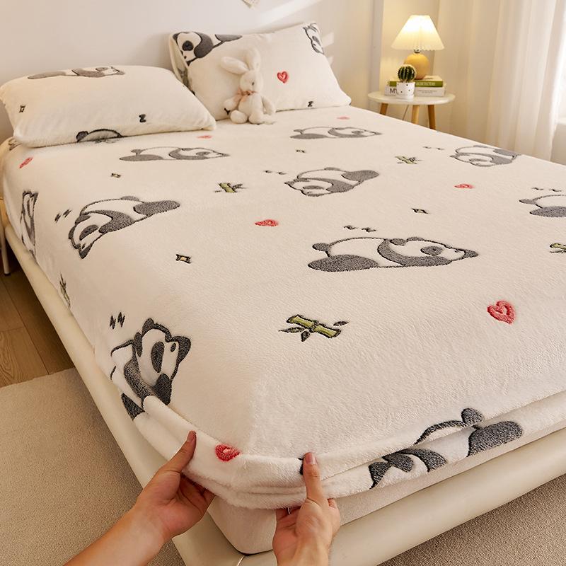 Winter Plush Snowflake Velvet Single Piece Bed Sheet Cartoon Plus Velvet Anti-slip Bed Cover Student Dormitory Single and Double Thickened Sheets 120X200cm-single bed hat
