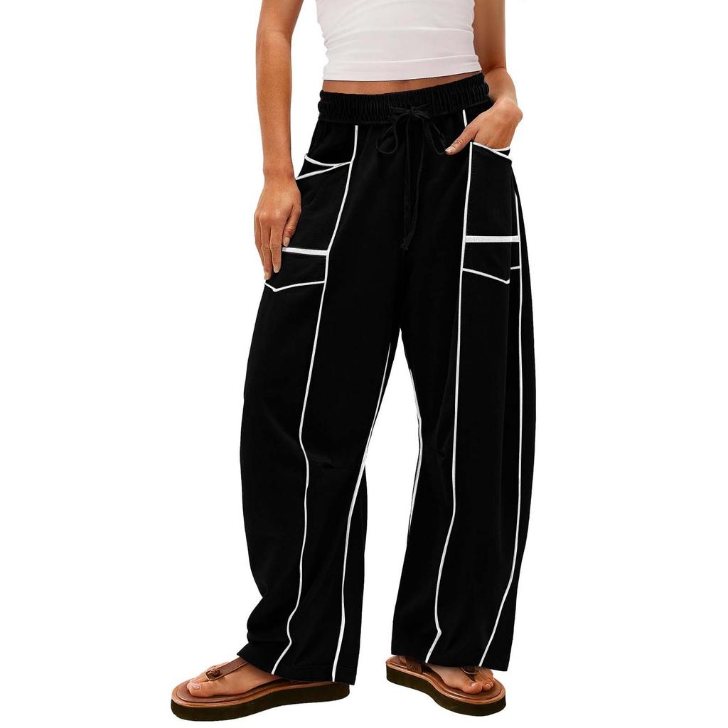 Women's Wide Leg Pants With High Waisted Straight Leg And Spliced Pocket Casual Pants