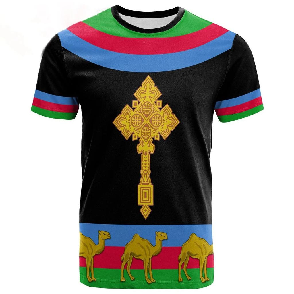 Sommer-T-Shirts mit Rundhalsausschnitt und 3D-Aufdruck der eritreischen Flagge, modisch, lässig, kurzärmelig, für Kinder und Jungen