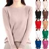 Women's Casual Round Neck Knitted Long Sleeve Undershirt One-Shoulder Sweater