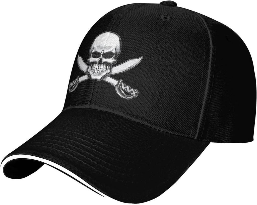 Pirate Skull Cross Swords Blue Baseball Cap Polyester Casual Sun Protection Adult Unisex