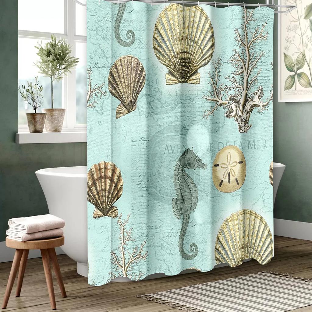 Sea bottom creature shell water plant Bathing Curtain Bathroom Shower Curtain Waterproof With 12 Hooks Home Deco