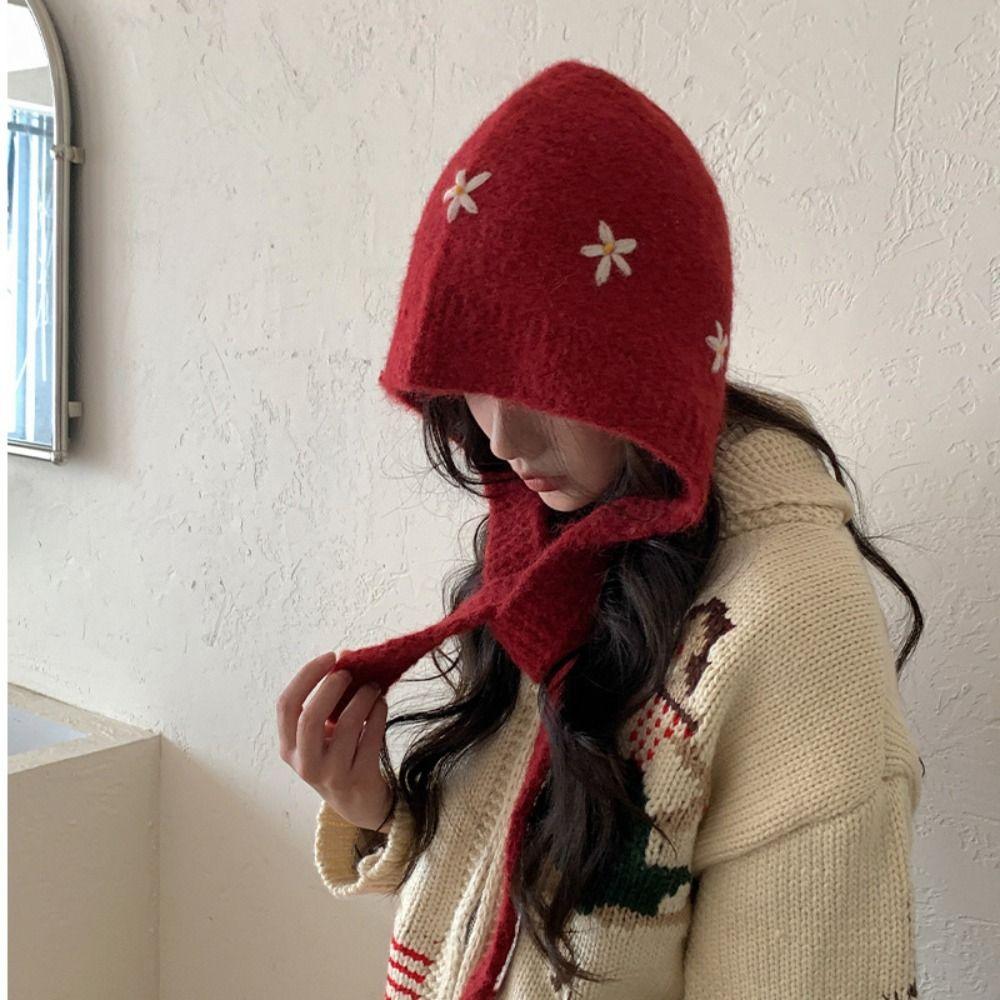 Cute Ear Protection Hat Pullover Hat Winter Cap Fashion Flower Balaclava Hat  Streetwear
